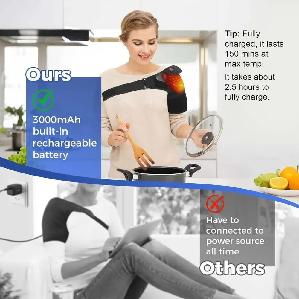 Heated Shoulder Pad, Cordless Shoulder Brace for Rotator Cuff Pain, 3 Heat